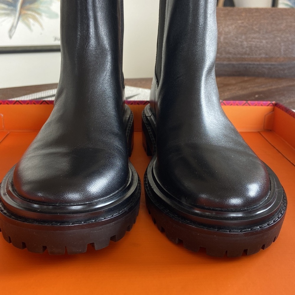 TORY BURCH REVOLVE Black Mid-Calf Leather Boots - Picture 11 of 15